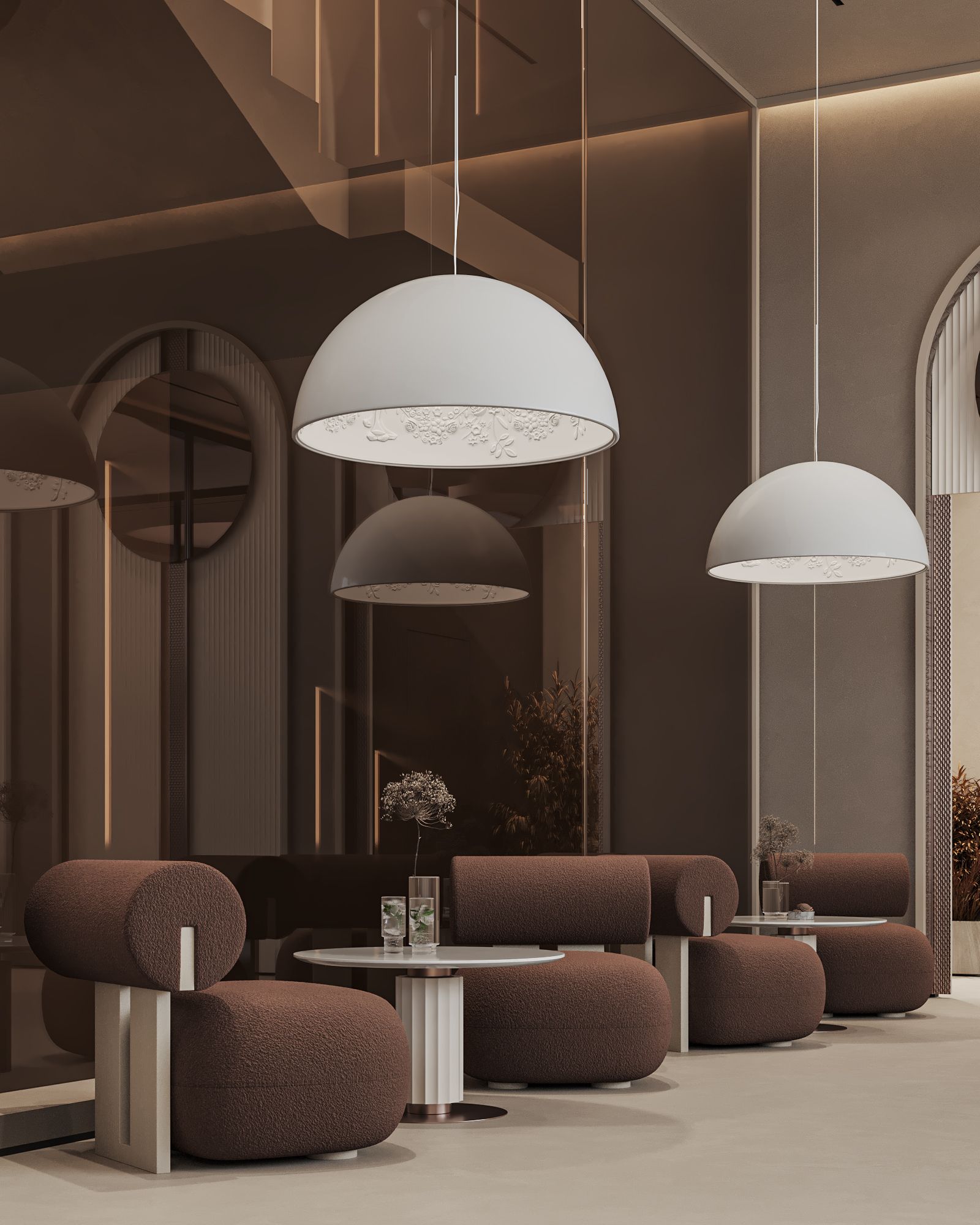 Image may contain Indoors Architecture Building Foyer Furniture Living Room Room Lamp Desk Table Cup and Chair