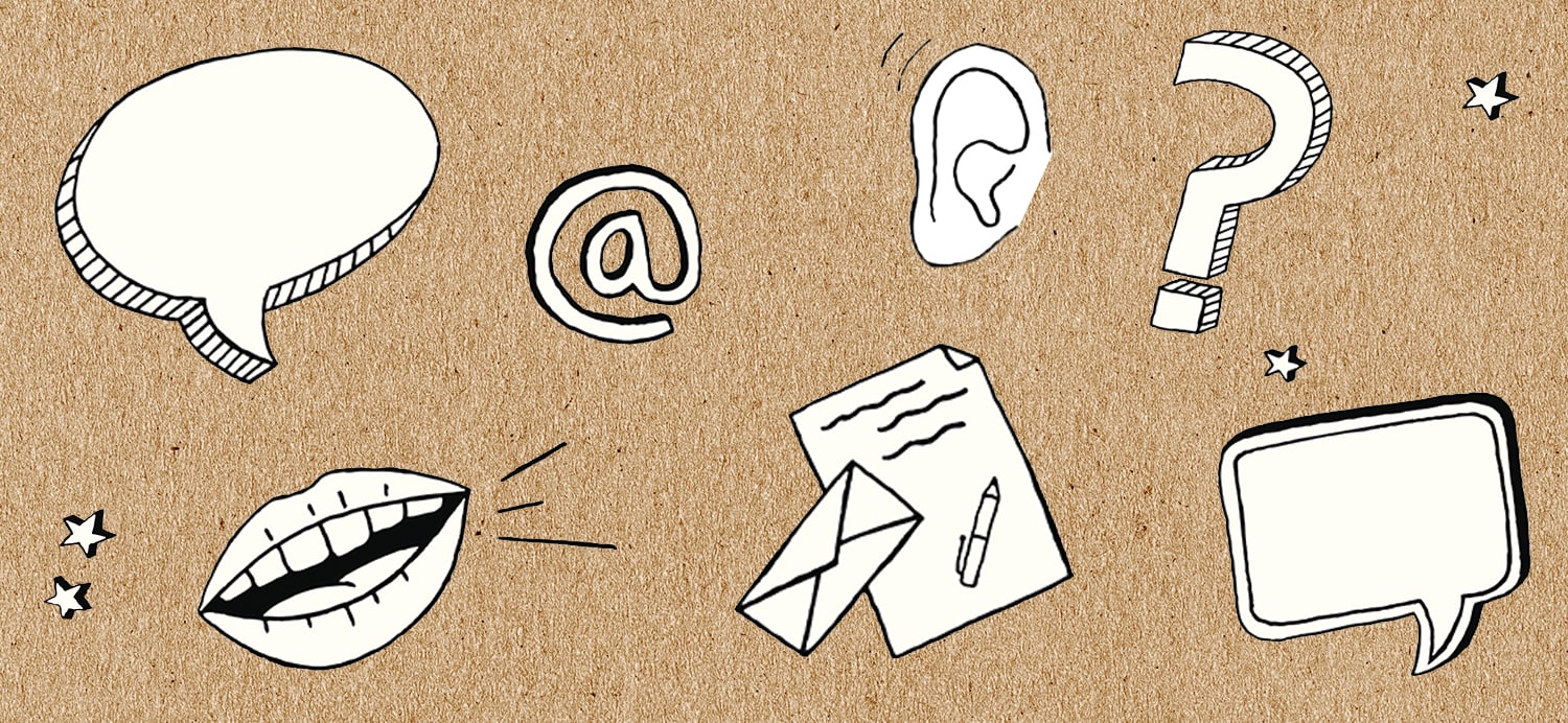 Communicaton doodles on brown paper background