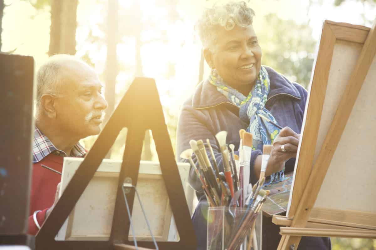 Couple painting together