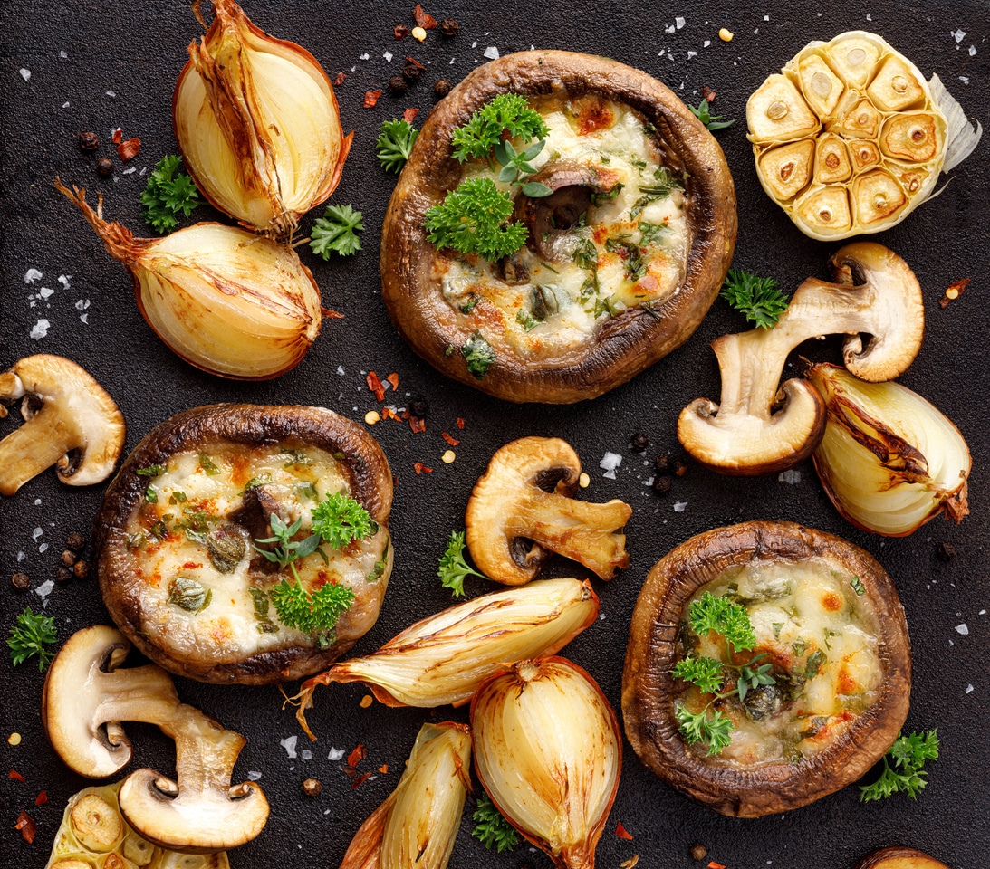 Roasted portobello mushrooms stuffed with cheese and herbs