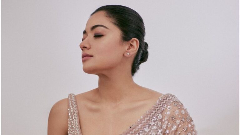 9 of Rashmika Mandanna’s satin, silk and sheer saris to add to your festive closet