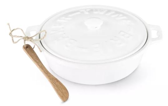 Twine Ceramic Brie Baker Acacia Wood Spreader Set