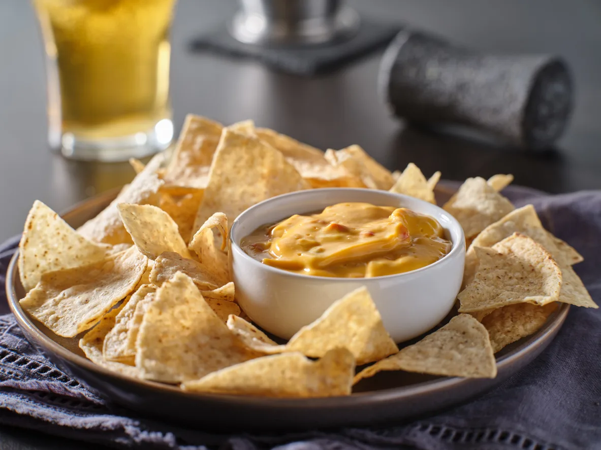 Chili con queso with chips